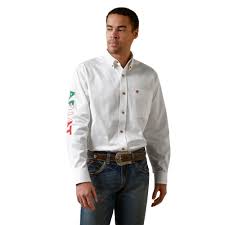 ARIAT Team Logo Twill Clssc White Mexico LS SHRT