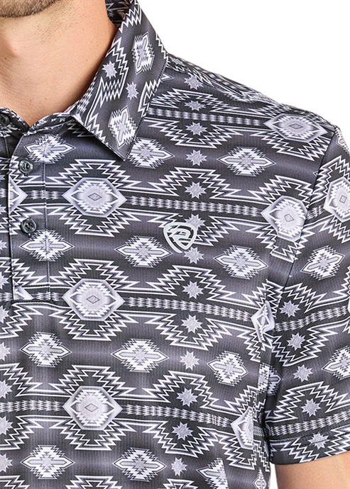 Rock & Roll Denim Aztec Print Polo - Black