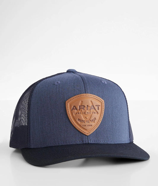 Ariat Navy Leather Logo Patch Cap