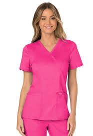 Women's Mock Wrap Solid Scrub Top