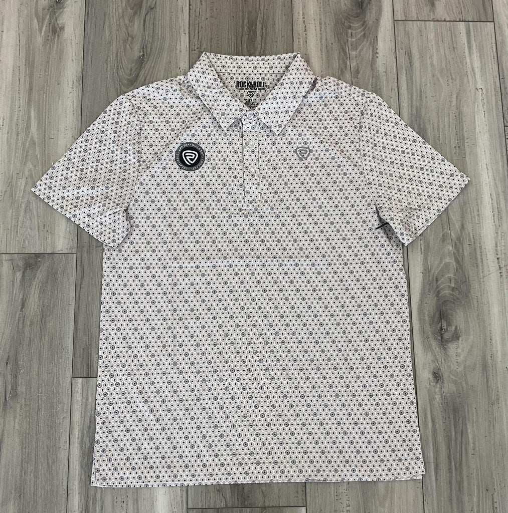 ROCK & ROLL MEN’S GEO ALL OVER PRINTED WHITE POLO