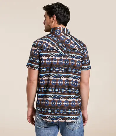 Rock&Roll Aztec Print Tek SS Snap - Brown/Blue