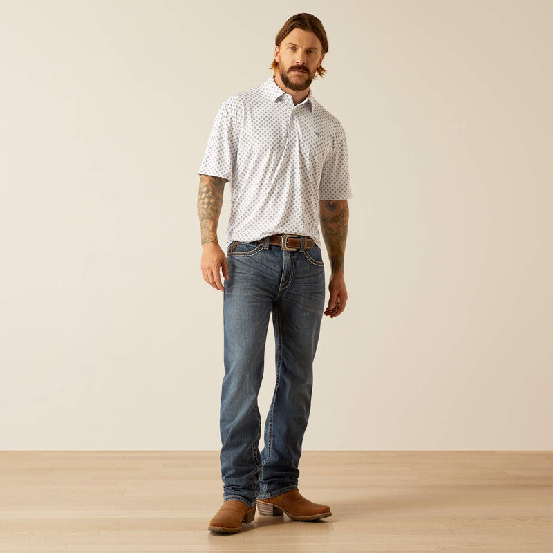 ARIAT All Over White Geo SS Polo