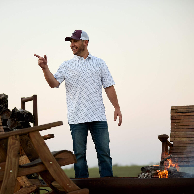 ARIAT All Over White Geo SS Polo