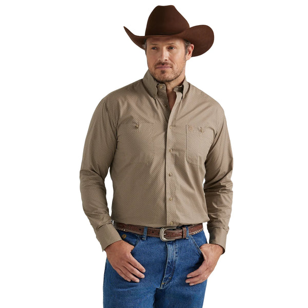 Wrangler Men's George Strait Mini Print Tan Button Down Shirt