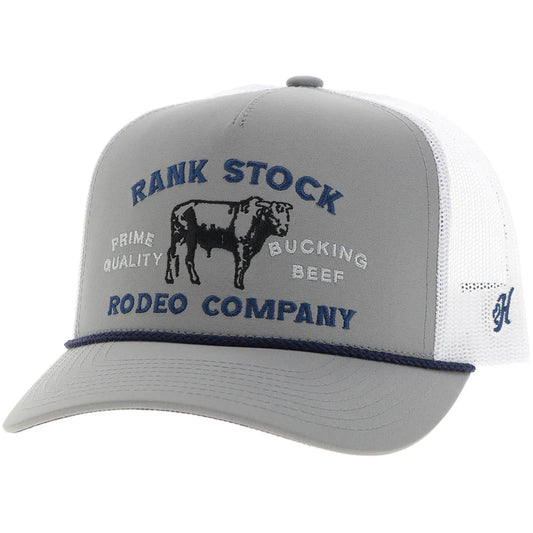 HOOEY "RANK STOCK" HAT GREY/WHITE W/BLUE & BLACK STITCHING