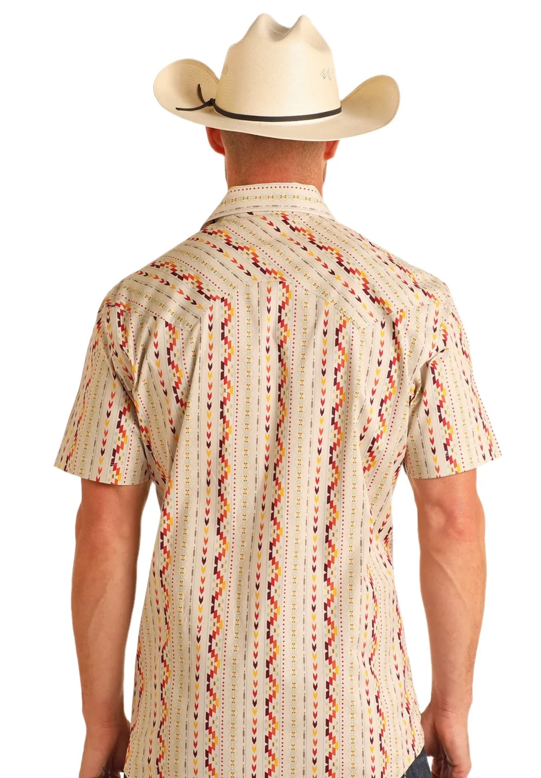 Rock&Roll Aztec Stripe Print SS Button - Natural