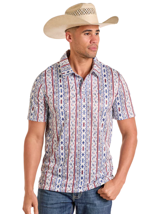 PANHANDLE SLIM AZTEC GEO PRINT POLO - BLUE