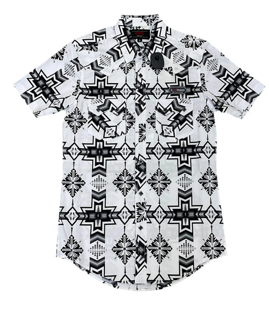 Camiseta Rock&amp;Roll RR con estampado azteca y botones a presión - Negra