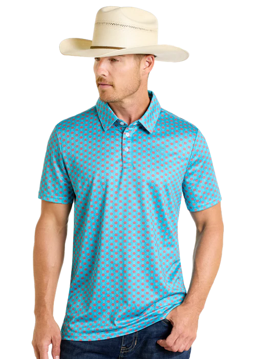 ROCK & ROLL PRINTED POLO - PEACOCK