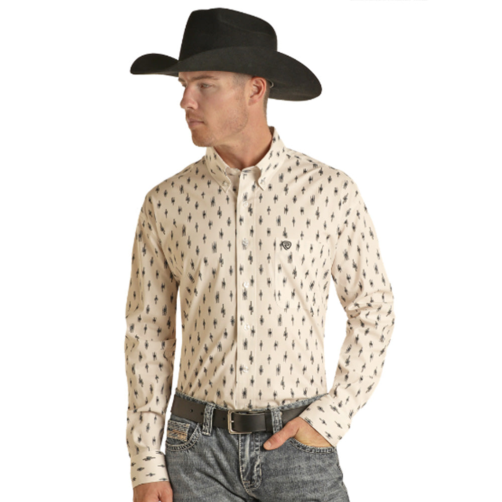 Rock&Roll Denim Men's Classics Natural Butyon Long Sleeve Shirt