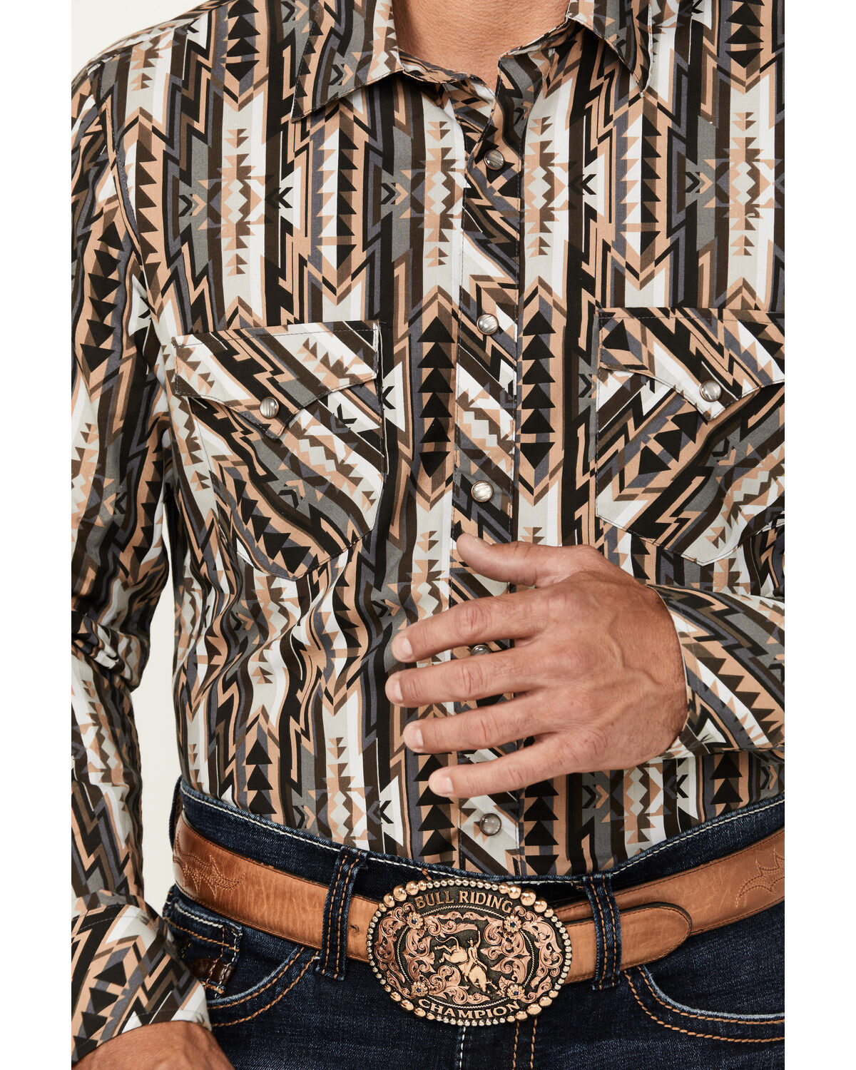 Rock & Roll Denim Men's Southwestern Print Vintage Stretch Western Shirt