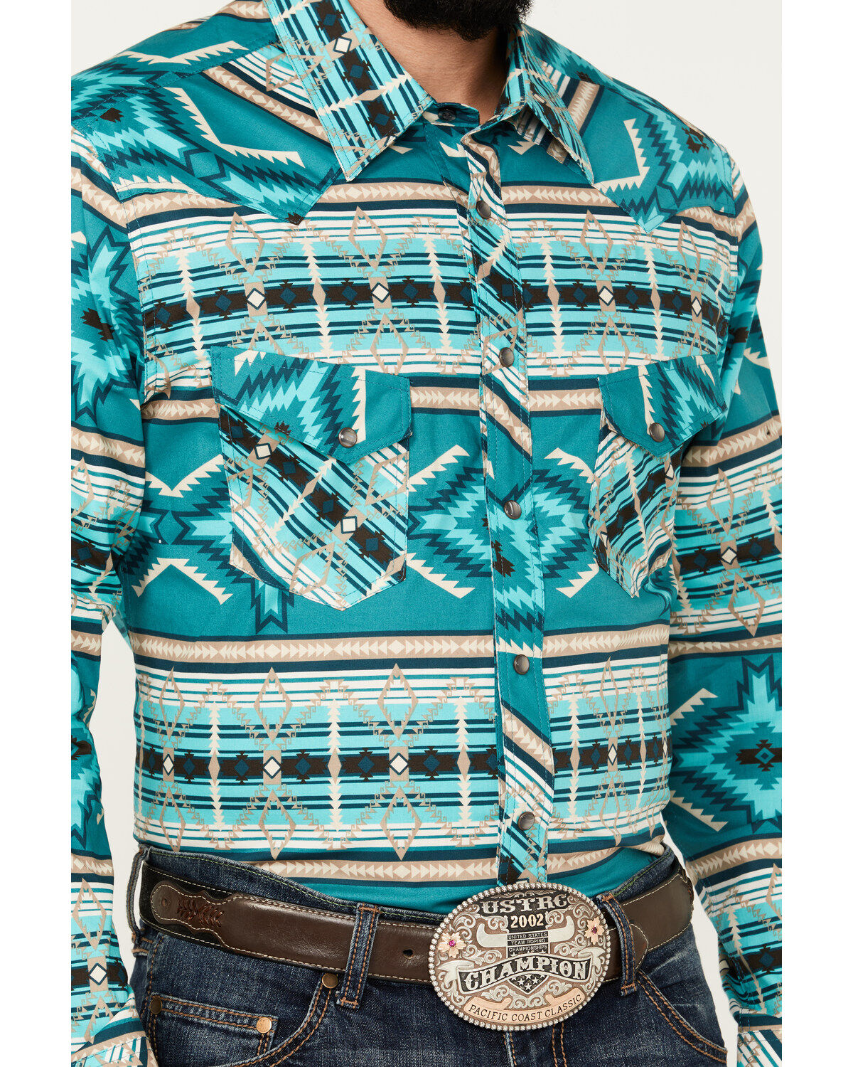 Rock&Roll Southwestern Print Long Sleeve Snap Stretch Western Shirt