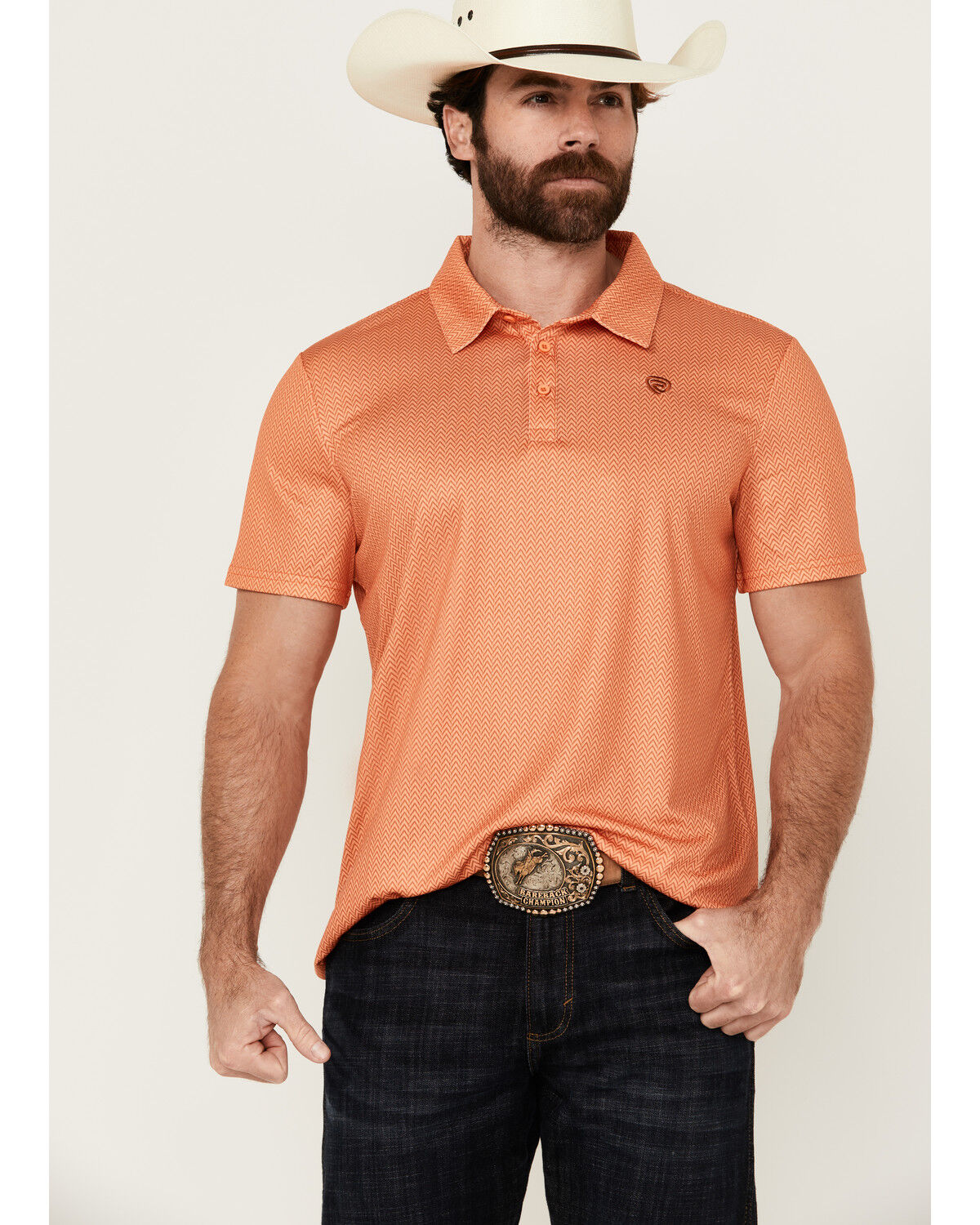 ROCK&ROLL SS MICRO PRINT POLO - ORANGE