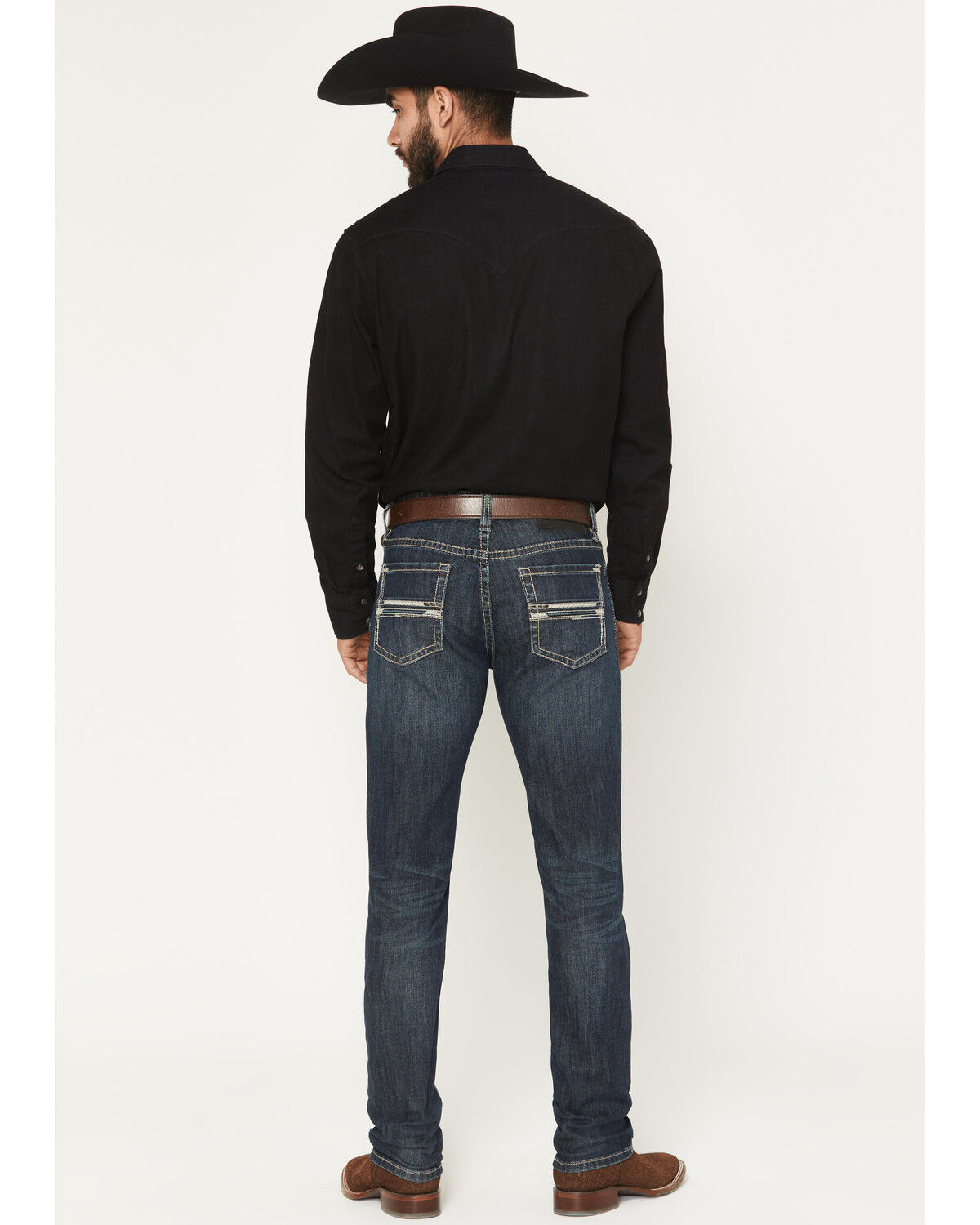 Rock & Roll Denim Men's Revolver Dark Wash Slim Straight Pleather Embroidered Stretch Denim Jeans