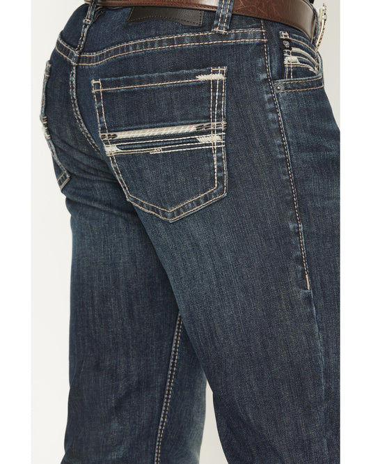 Rock & Roll Denim Men's Revolver Dark Wash Slim Straight Pleather Embroidered Stretch Denim Jeans