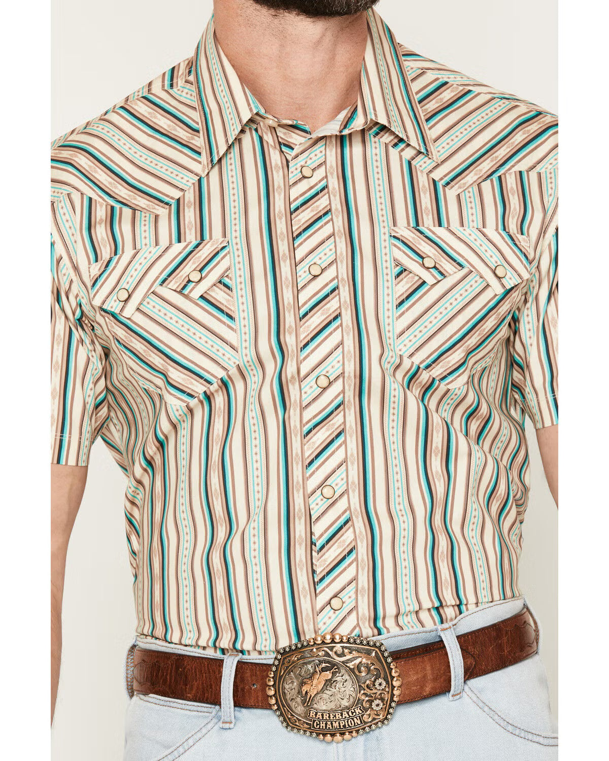 Rock & Roll Denim Men's Striped Short Sleeve Snap Stretch Western Shirt
