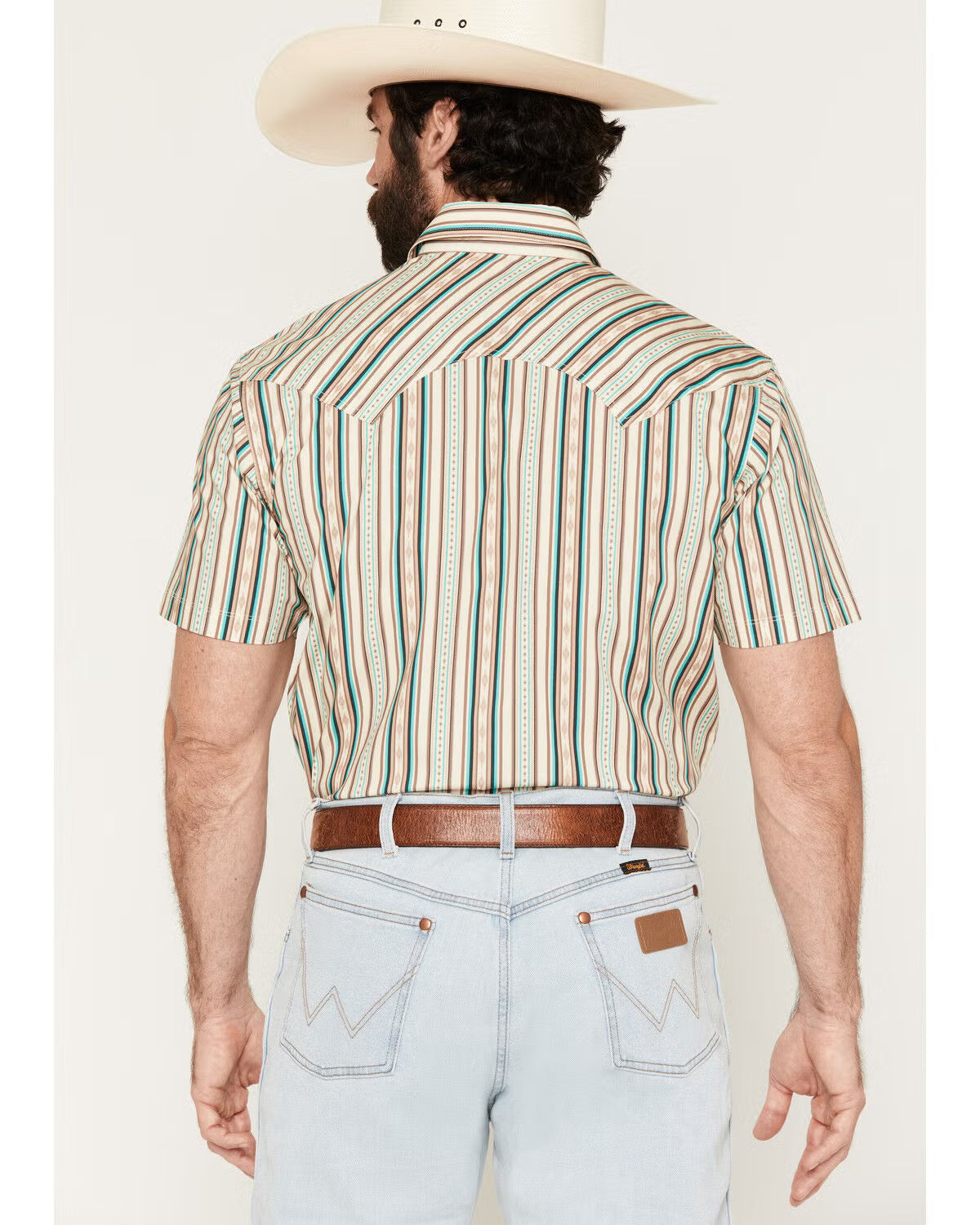 Rock & Roll Denim Men's Striped Short Sleeve Snap Stretch Western Shirt