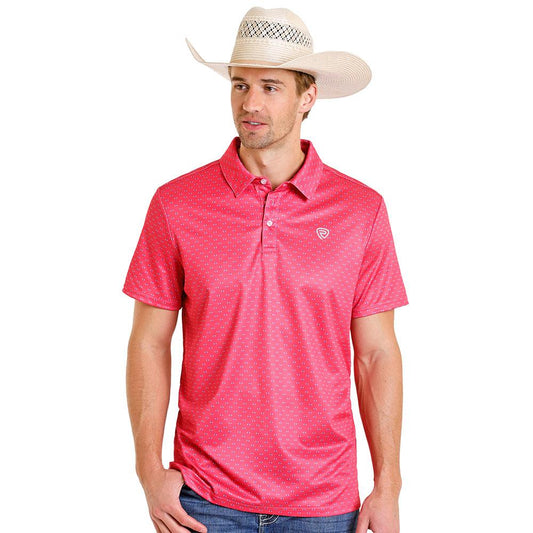 Rock & Roll Denim Men's Hot Pink Geo Print Performance Polo