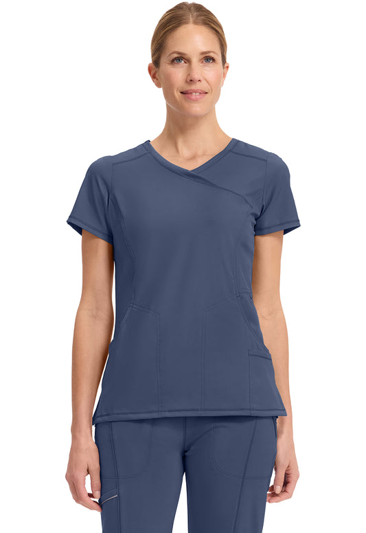 Women's Mock Wrap Solid Scrub Top