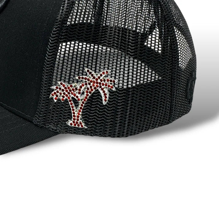 Iced Out Palm Tree Hat Pin - Silver/Red