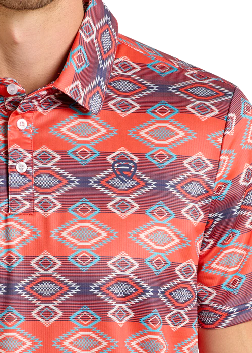 ROCK & ROLL DENIM AZTEC PRINT POLO - RED