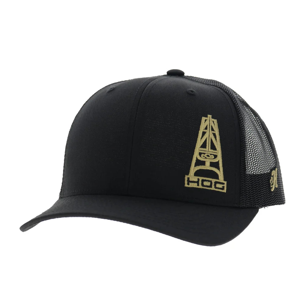 Hooeyb  Oil 6-Panel Trucker Snapback Hat Black/Gold