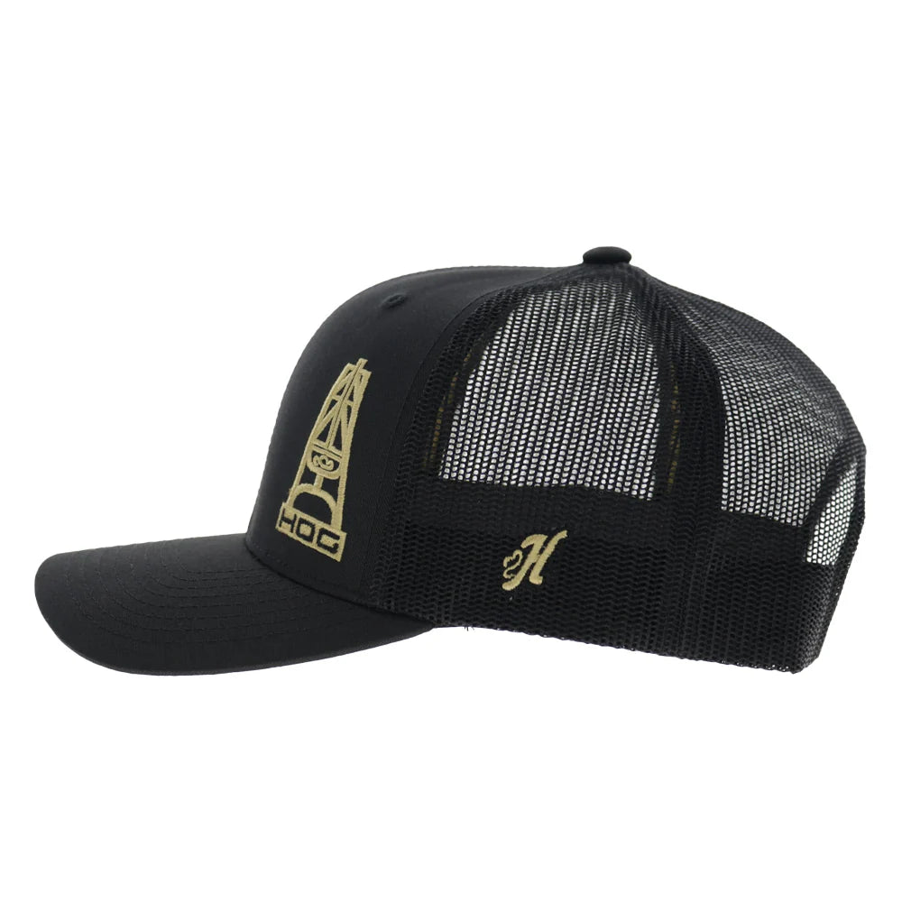 Hooeyb  Oil 6-Panel Trucker Snapback Hat Black/Gold