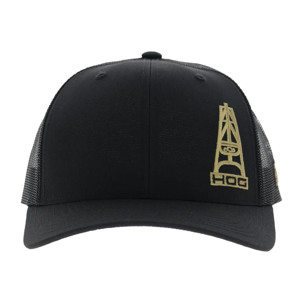 Hooeyb  Oil 6-Panel Trucker Snapback Hat Black/Gold
