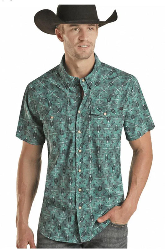 Rock&Roll Aztec Ripstop SS Snap - Teal