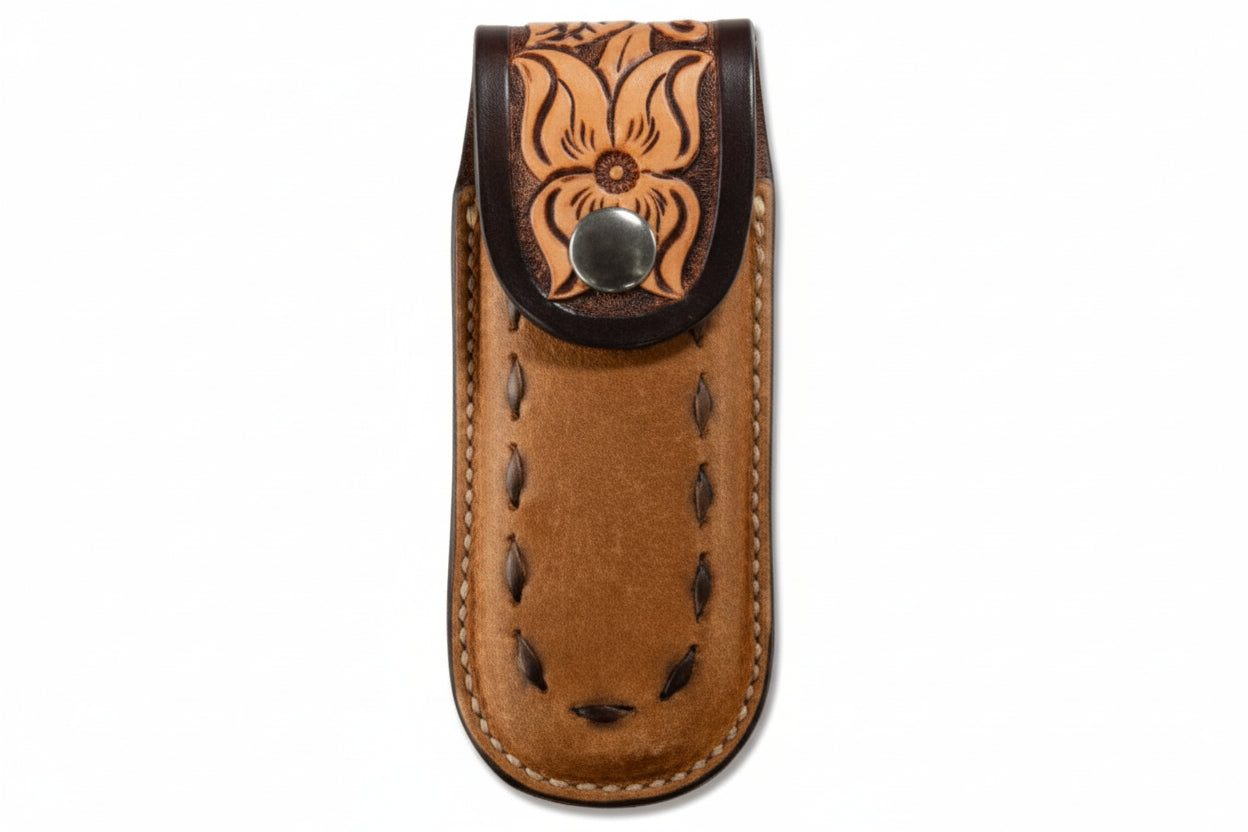 3D Knife Sheath Closed Floral Roughout Tan
