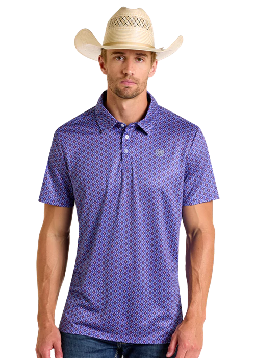 Rock & Roll Mini Aztec Print Polo - Royal