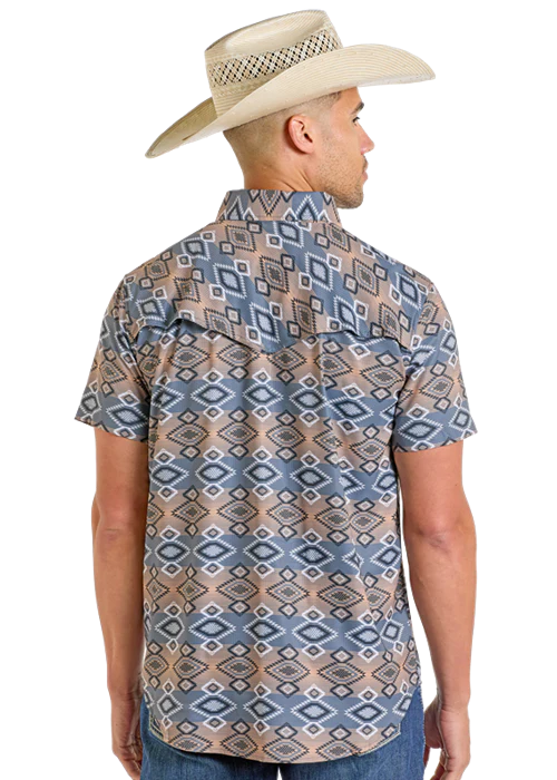 Rock&Roll Aztec Print TEK Western Snap - Dark Grey