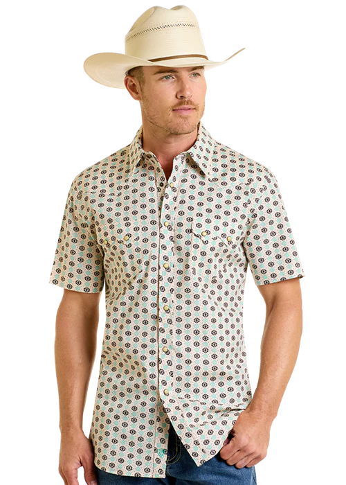 Rock&Roll Aztec Print SS Snap - Turquoise