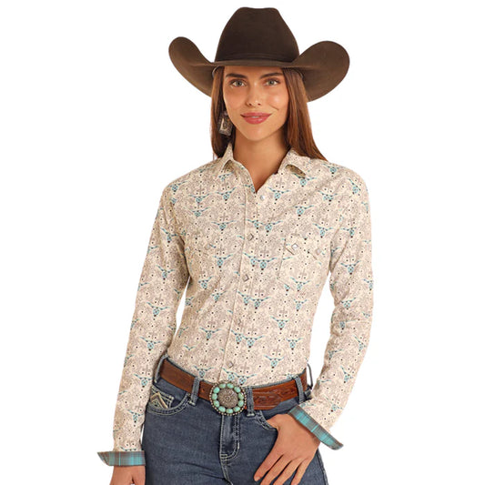 Pandhandle Ladies Novelty Corduroy Snap Western Shirt
