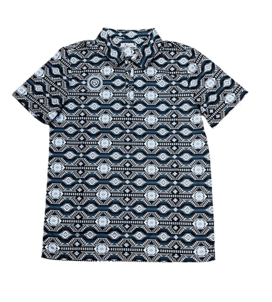 MATEO’’ MENS ROCK & ROLL BLACK AZTEC PRINTED POLO