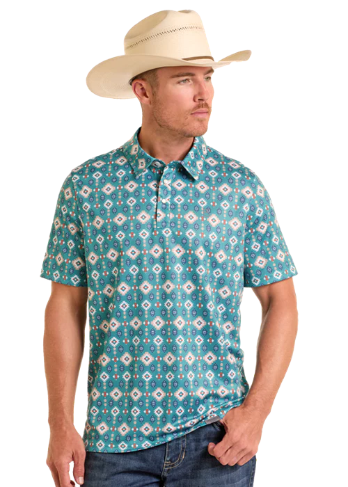 Rock & Roll Demin SS Polo Snap - Turquoise