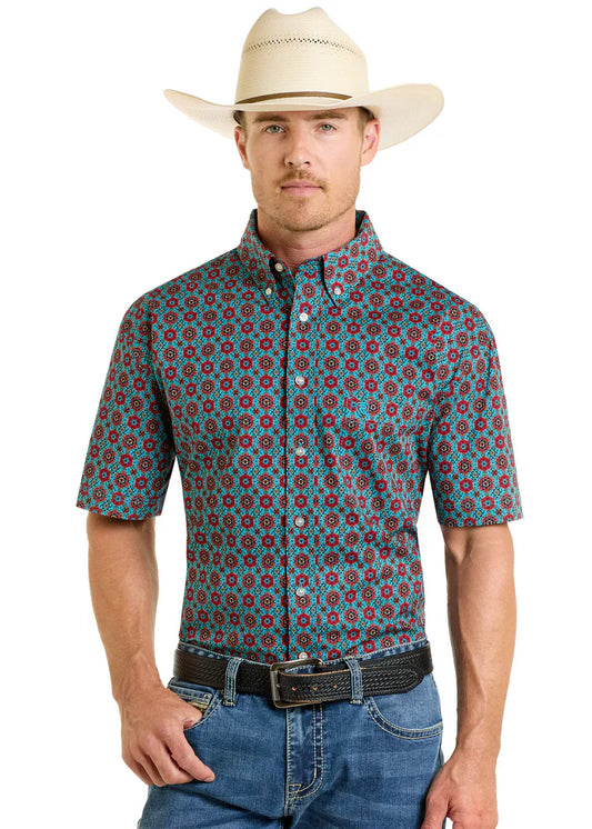 Rock&Roll Medallion Print SS BD - Turquoise