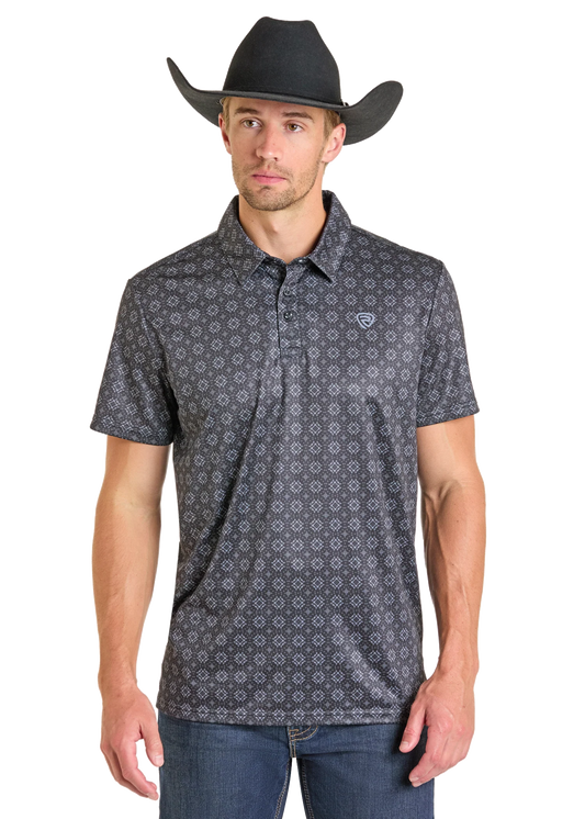 Rock&Roll Mens Black Medallion Print Short Sleeve Shirt