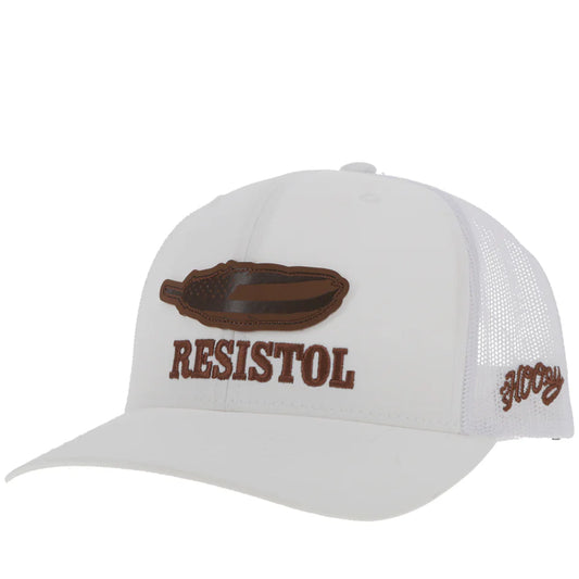 HOOEY "RESISTOL" HAT WHITE W/LEATHER FEATHER LOGO