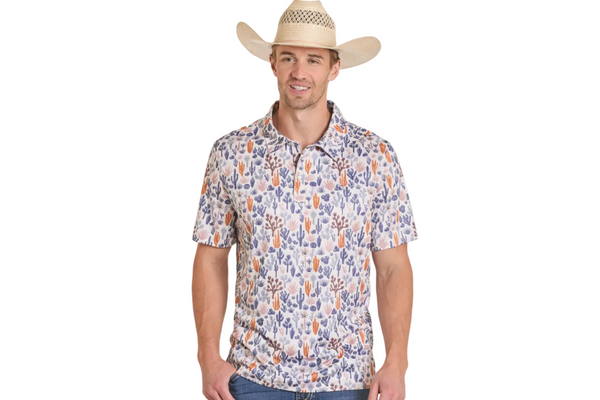 Panhandle Slim Distressed Cactus Print Snap Polo