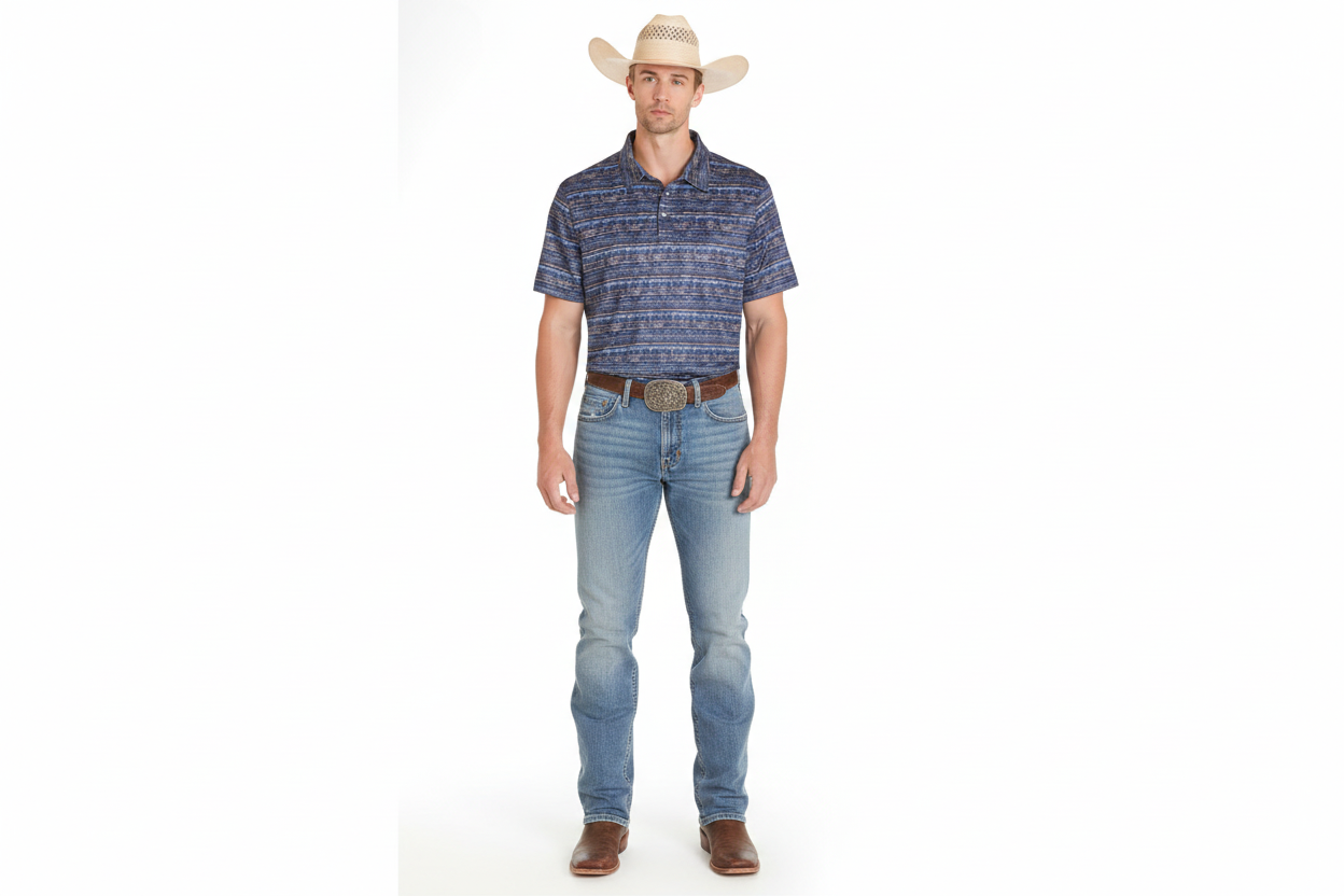 Panhandle Men's Horizontal Southwestern Printed Snap Polo
