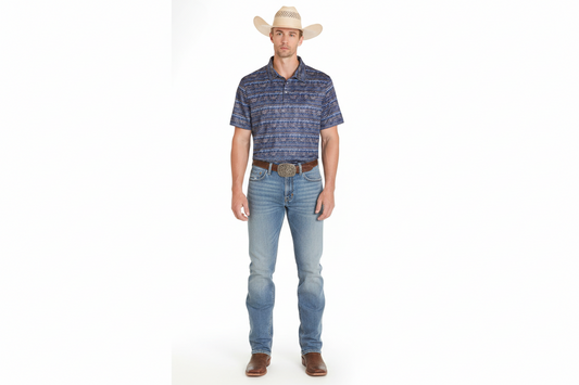 Panhandle Men's Horizontal Southwestern Printed Snap Polo