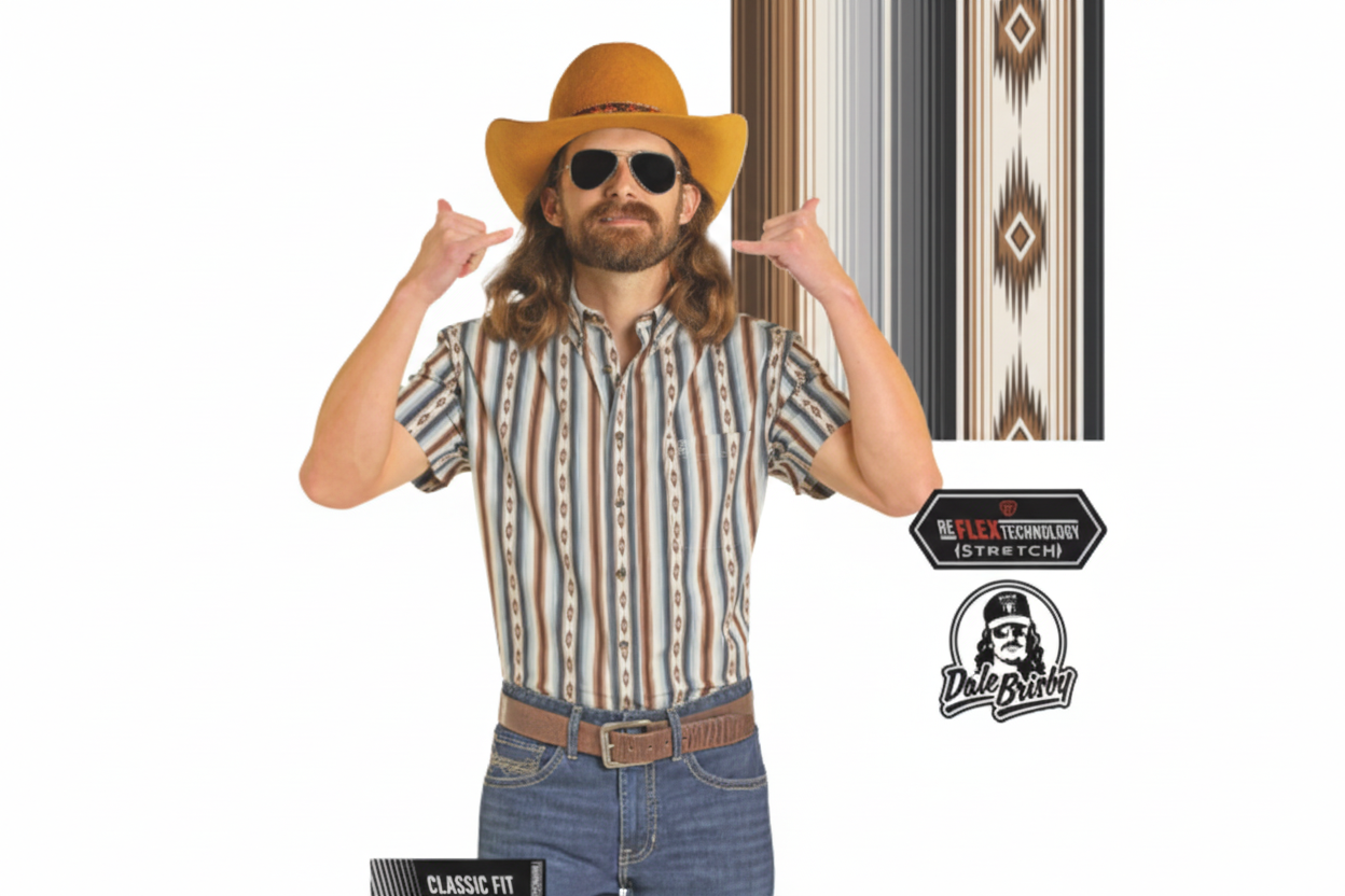 Rock&Roll Serape Stripe Print SS Button Down Shirt