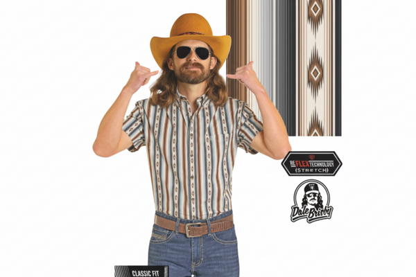Rock&Roll Serape Stripe Print SS Button Down Shirt