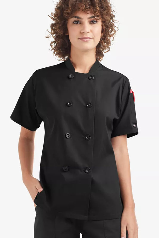 **FINAL SALE**LIGHTWEIGHT Women's 1-Pocket Short Sleeve Double Breasted Chef Coat