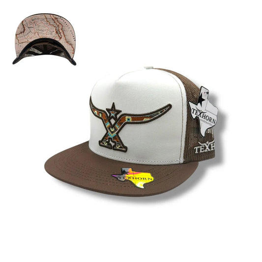 TEXHORN HAT - WHITE/BROWN SOUTHWEST LONGHORN