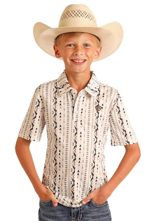 ROCK & ROLL AZTEC PRINTED YOUTH POLO - NATURAL