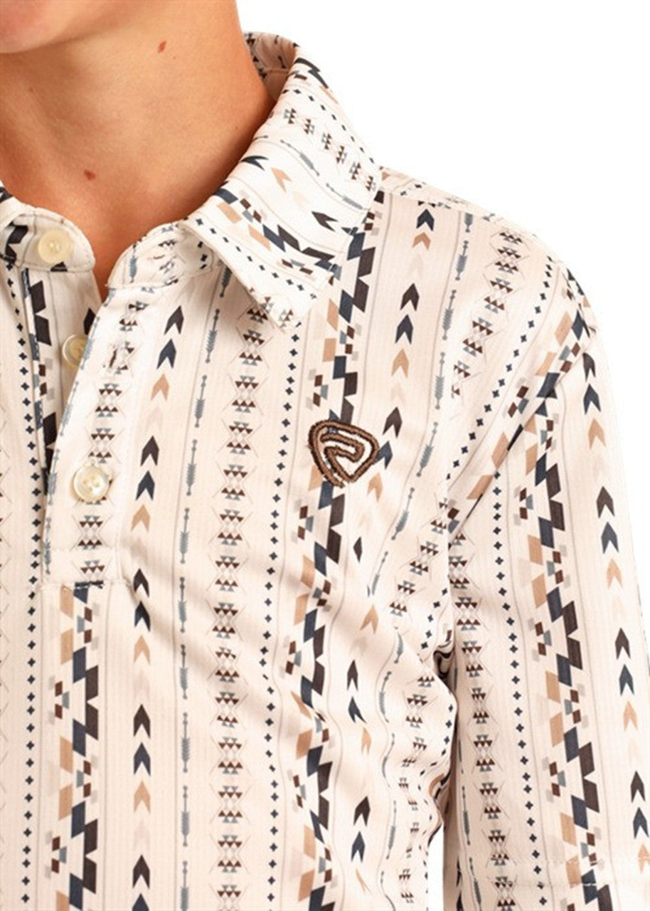 ROCK & ROLL AZTEC PRINTED YOUTH POLO - NATURAL