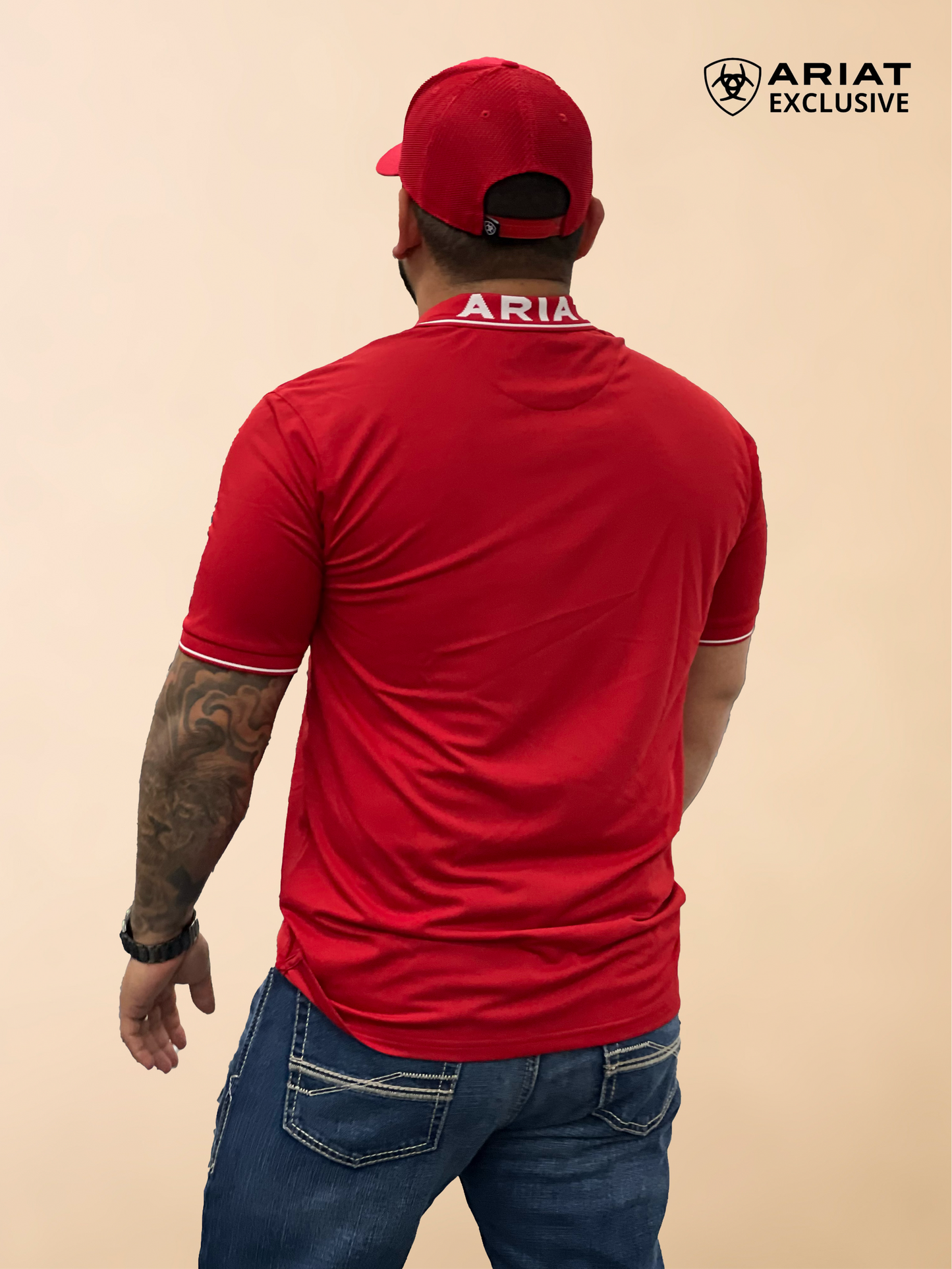 Men's Ariat Tek APS Logo SMU SS Red/White Polo